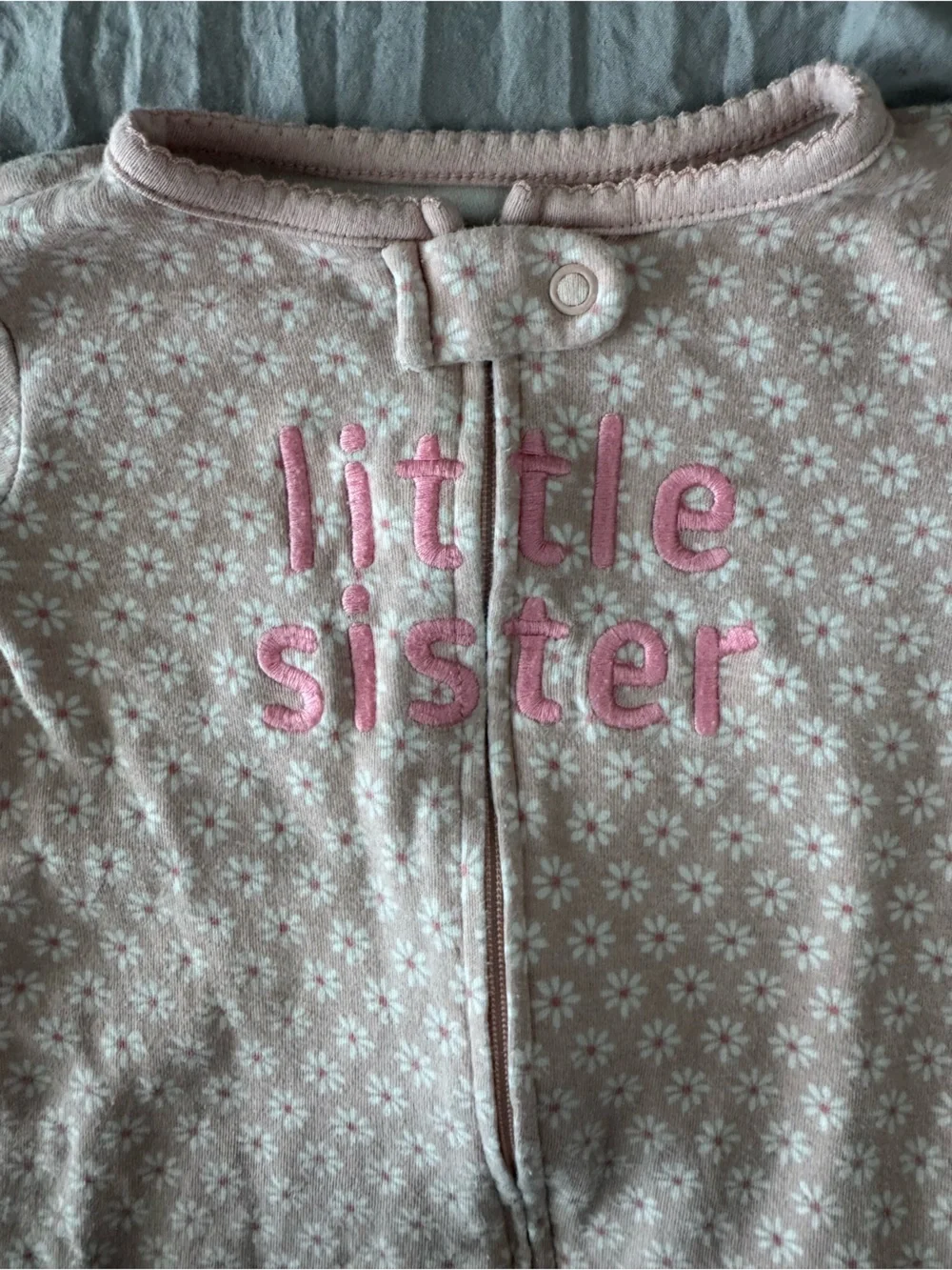 Carter's Light Pink Floral 'Little Sister' Zip Footed Pajamas